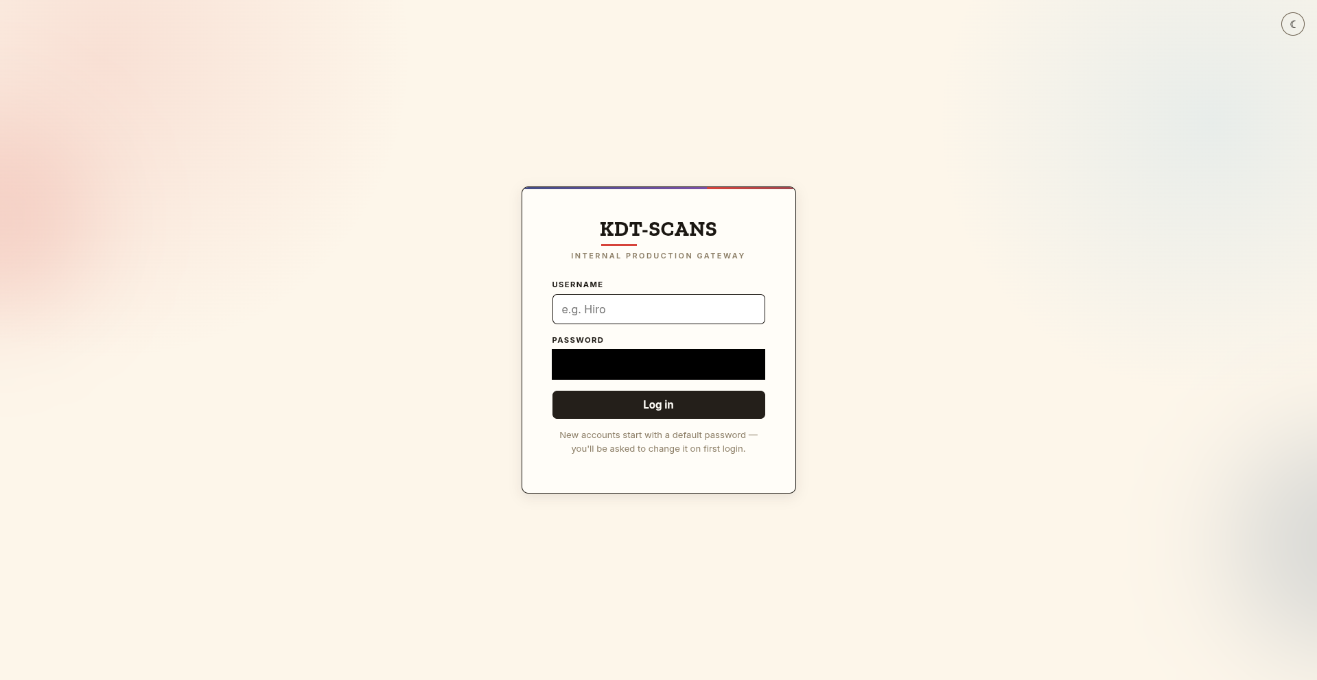 Login page
