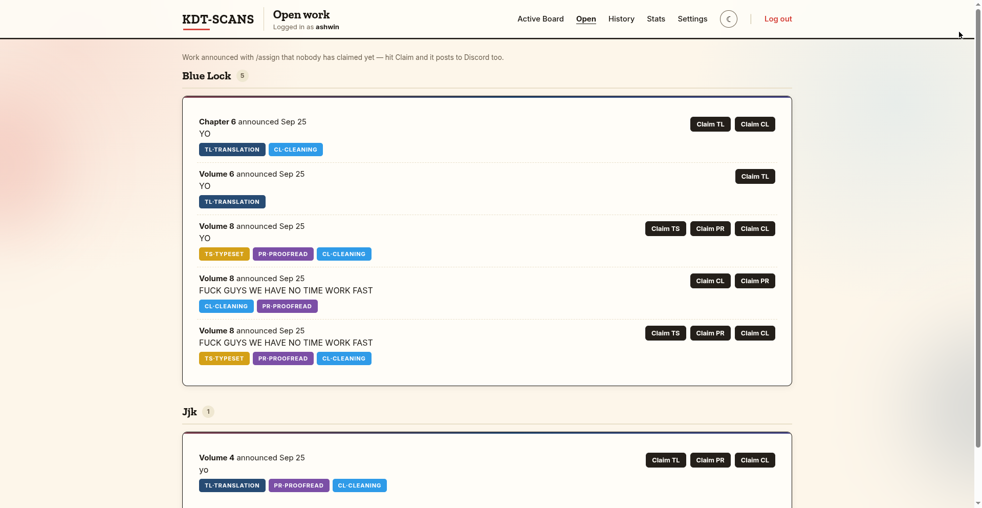 Open Work board