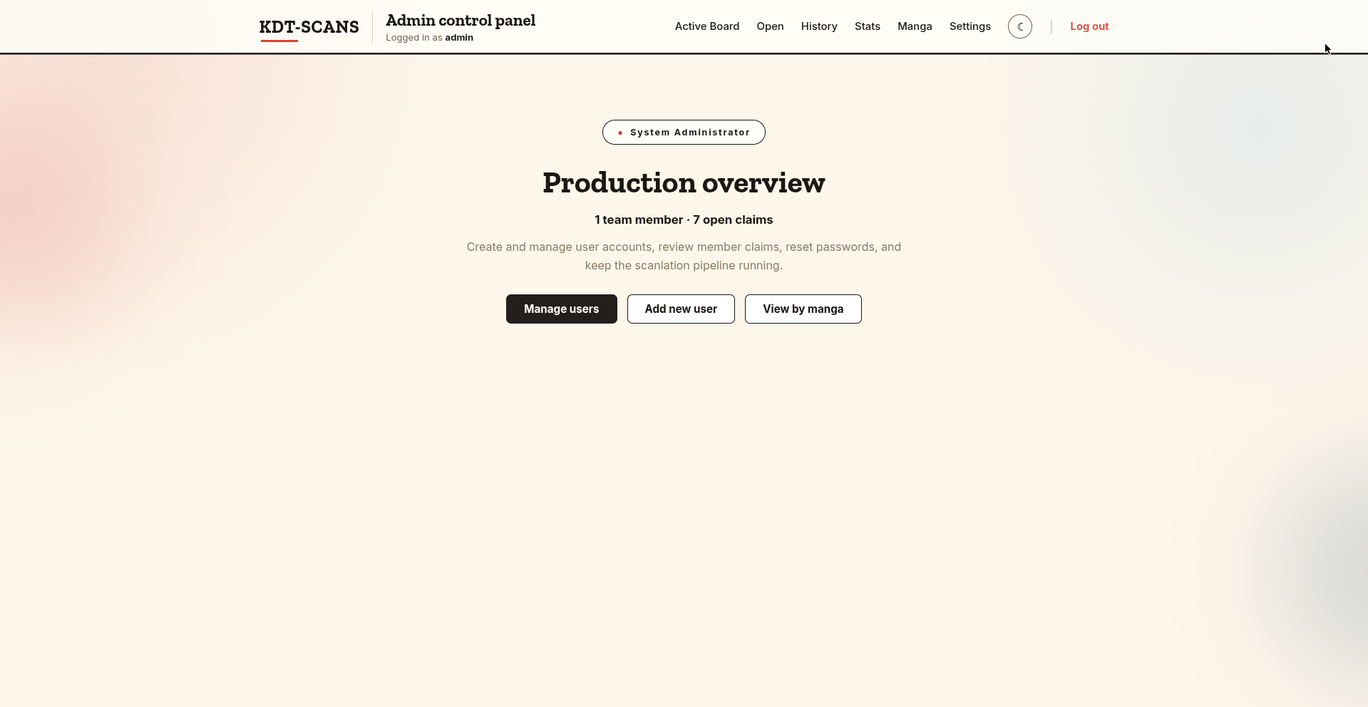 Admin control panel